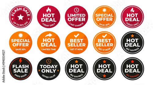 Collection of promotional sale stickers for marketing campaigns
