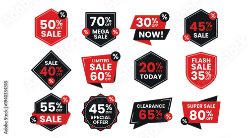 Stunning red and black sale stickers for marketing and advertising