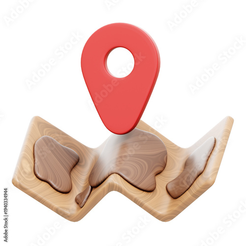 Navigational Compass: A striking wooden map with a red location pointer, symbolizing exploration and guidance.