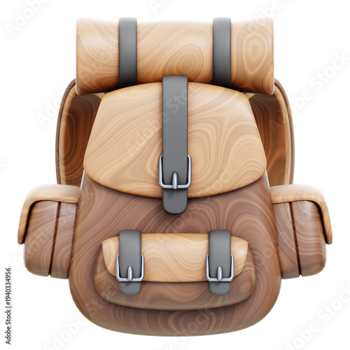 Wooden Adventure Companion: A detailed studio shot of a classic wooden backpack, ready for exploration. This image captures the essence of adventure and journey.