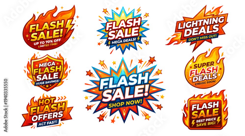 Vibrant flash sale stickers for business promotions and discounts