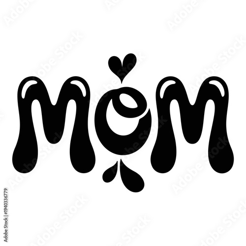 Mom Love Art: Artistic declaration of love, celebrating motherhood through a playful, vibrant graphic of the word Mom accented with a charming heart motif, a tribute to maternal affection.