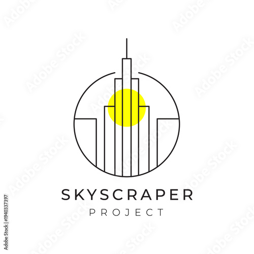 Skyscraper contruction line circle logo design vector