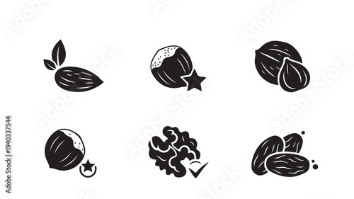 Cocoa beans in various states of illustration in black and white minimalist style for food packaging