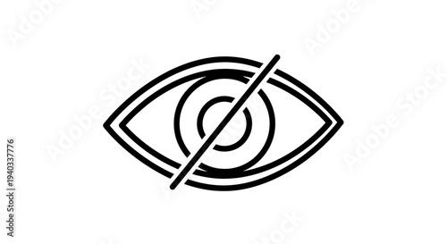 Eye Icon With Slash Symbol, Representing Blindness, Vision Loss, Or No View