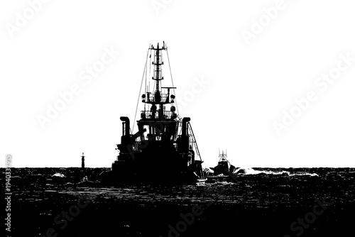 Slika na platnu MARITIME TRANSPORT - The tugboat heads out to sea