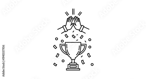 High Five Celebration with Trophy and Confetti - Success, Achievement, Victory, Teamwork