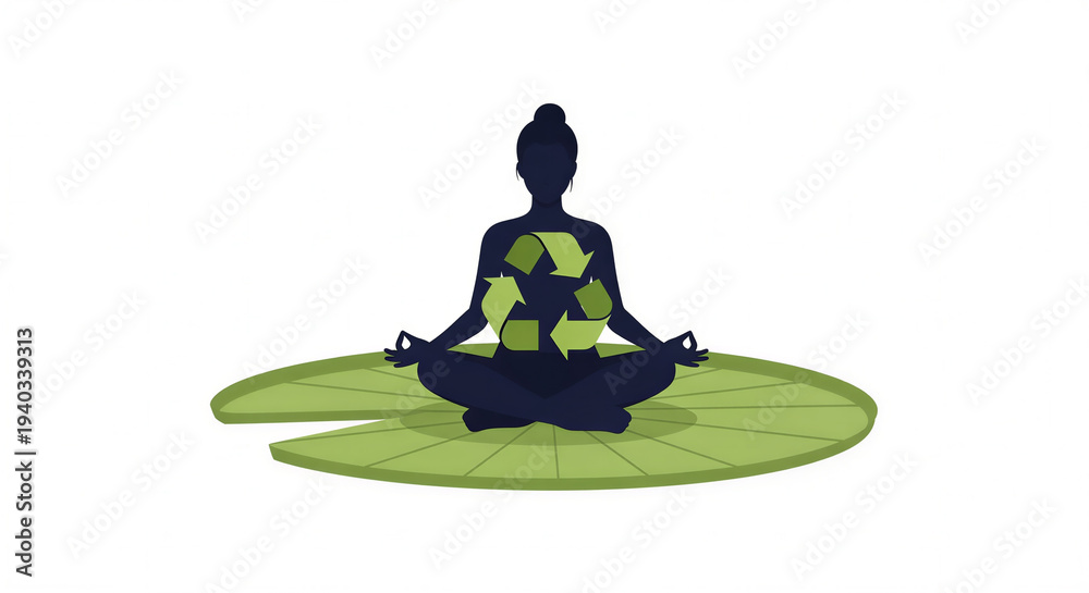 Obraz premium A woman practices yoga on a green mat in a peaceful setting