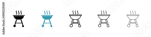 Grill icon in line art style on white background for graphic and web design.