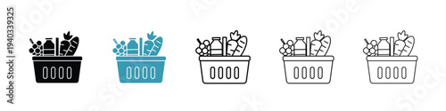 Groceries icon in line art style on white background for graphic and web design.