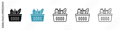 Grocery shopping icon in line art style on white background for graphic and web design.