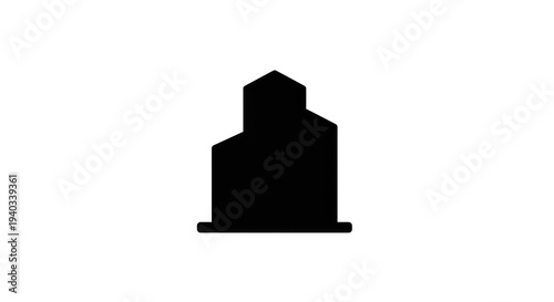 The illustration depicts a building icon on a flat surface indoors