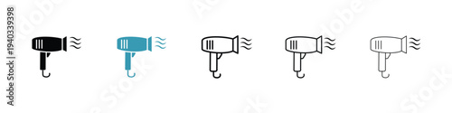 Hair dryer icon in line art style on white background for graphic and web design.