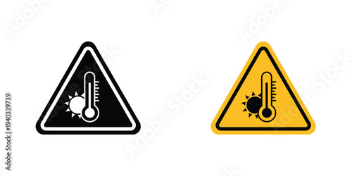 High temperature warning signs in line art style on white background for graphic and web design.