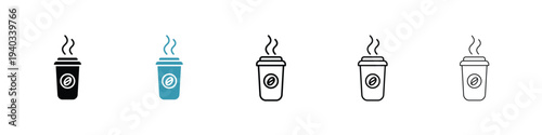 Hot coffee cup icon in line art style on white background for graphic and web design.
