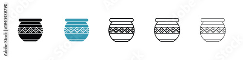 Indian pot icon in line art style on white background for graphic and web design.