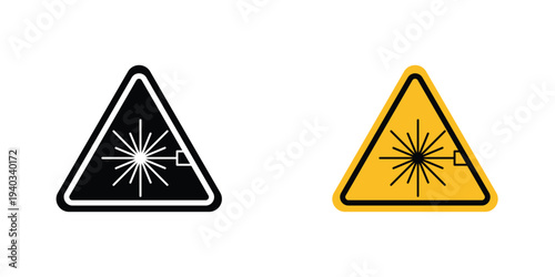 Laser warning icon in line art style on white background for graphic and web design.
