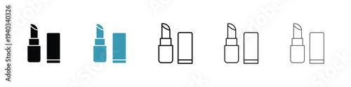 Lipstick icon in line art style on white background for graphic and web design.