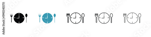 Lunch time icon in line art style on white background for graphic and web design.