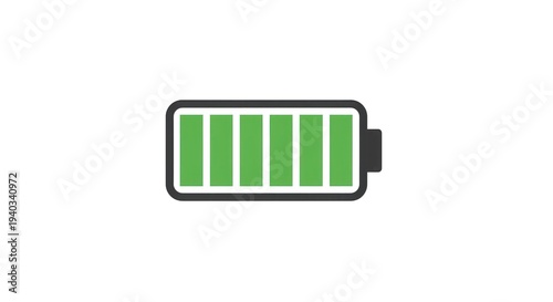 A fully charged battery icon showcasing green bars within a black outline