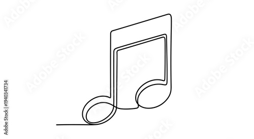 Minimalist single line drawing of a musical eighth note on a white background