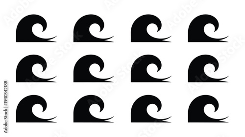 Abstract wave pattern with black silhouettes on white background for design and decoration