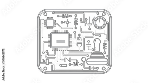 Electronic Circuit Board Technical Illustration.