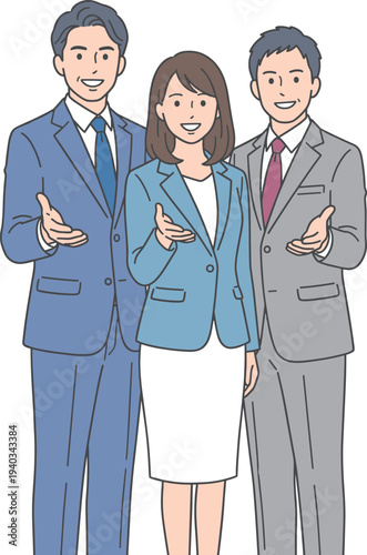 案内するビジネス男女チームの人物イラスト