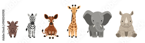 Safari family cartoon illustration in soft neutral tones
