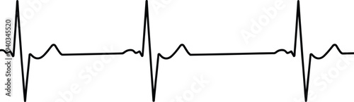 Black electrocardiogram heartbeat waveform showing cardiac rhythm and medical pulse monitoring signal isolated on light background for healthcare and cardiology design