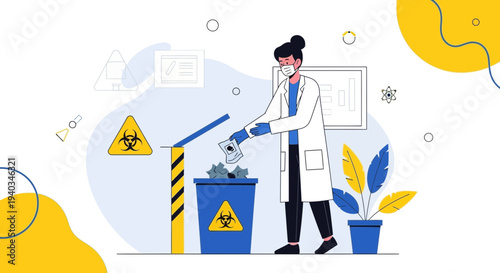 Scientist Disposing of Biohazard Waste in Laboratory