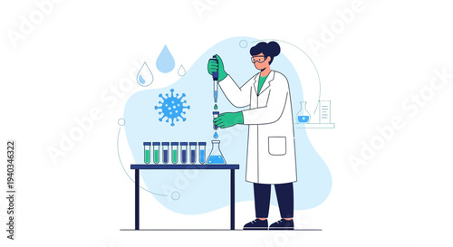 Scientist conducts experiment with virus and test tubes in laboratory