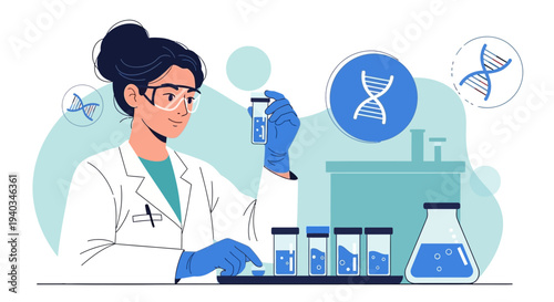Scientist examining DNA in laboratory, research, biotechnology, genetic engineering, science concept