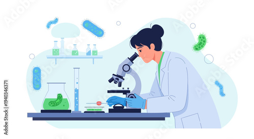 Scientist examining microorganisms under a microscope in a laboratory setting