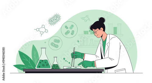 Scientist examining microorganisms under microscope, laboratory research, science and healthcare concept