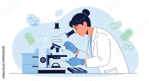 Scientist examining microorganisms under a microscope in a laboratory setting