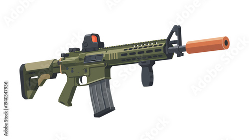 Modern Military Rifle with Orange Suppressor.