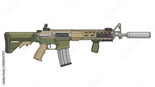 The Modern Military Rifle with Silencer and Scope 