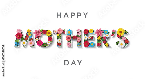 Colorful floral typography for Happy Mother's Day greeting.