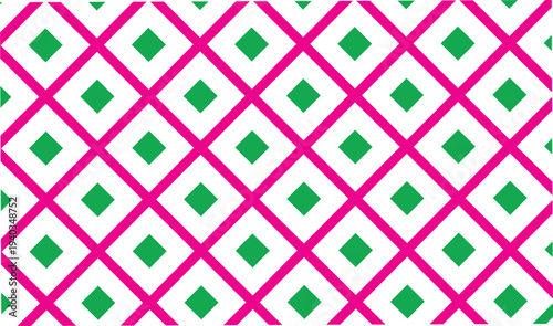 Geometric rhombus pattern on transparent background with pink diagonal lines and green diamond shapes
