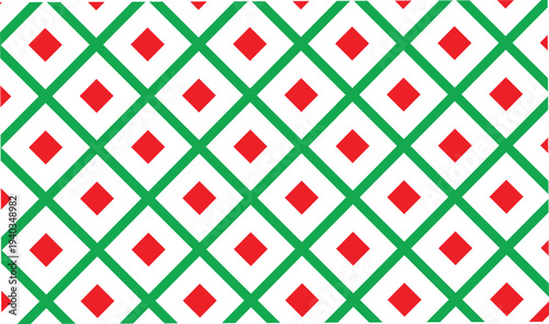 Red diamond shapes within green diagonal lines grid on transparent background, abstract geometric pattern
