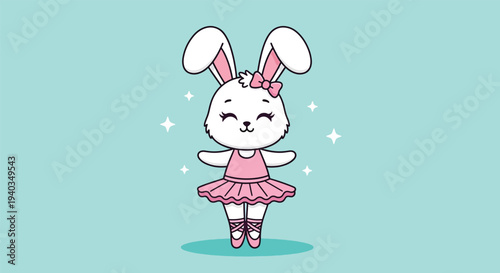 Cute cartoon bunny ballerina dancing gracefully Illustration.