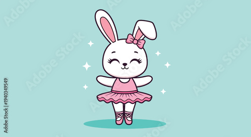 Cute Cartoon Bunny Ballerina Dancing Gracefully Vector Illustration.