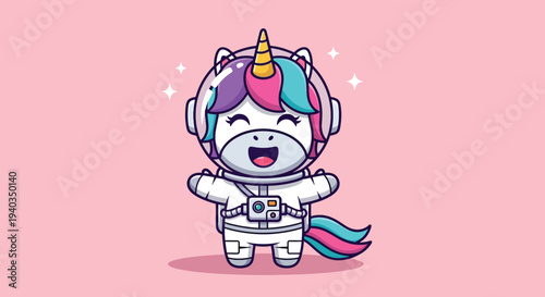 Cute Unicorn Astronaut Floating in Space Cartoon Vector Icon Illustration.