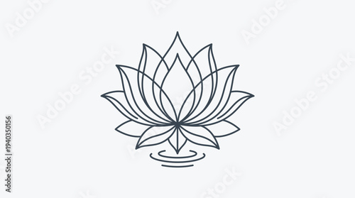 Lotus flower outline vector icon illustration on serene water surface