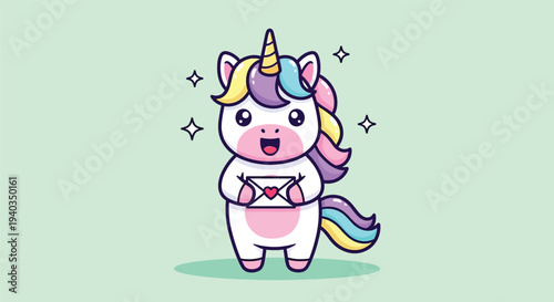 Cute Unicorn Holding a Love Letter Illustration.