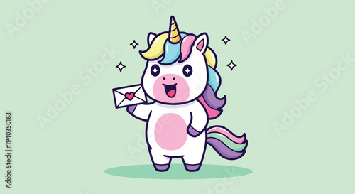 Cute Unicorn Holding a Love Letter.