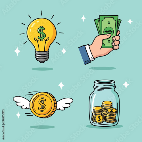 Financial Growth and Investment Concepts with Lightbulb Money and Savings Jar.