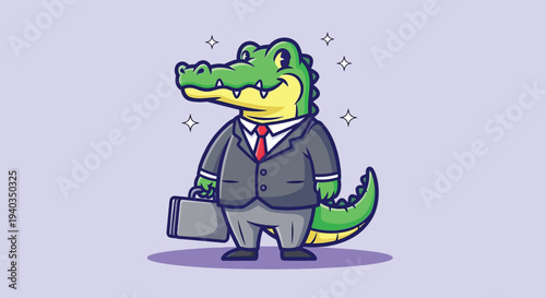 Professional Alligator in Suit with Briefcase Cartoon.