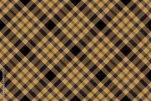 Artistic vector seamless pattern, africa plaid textile fabric. Ethnicity tartan background texture check in amber and black colors.